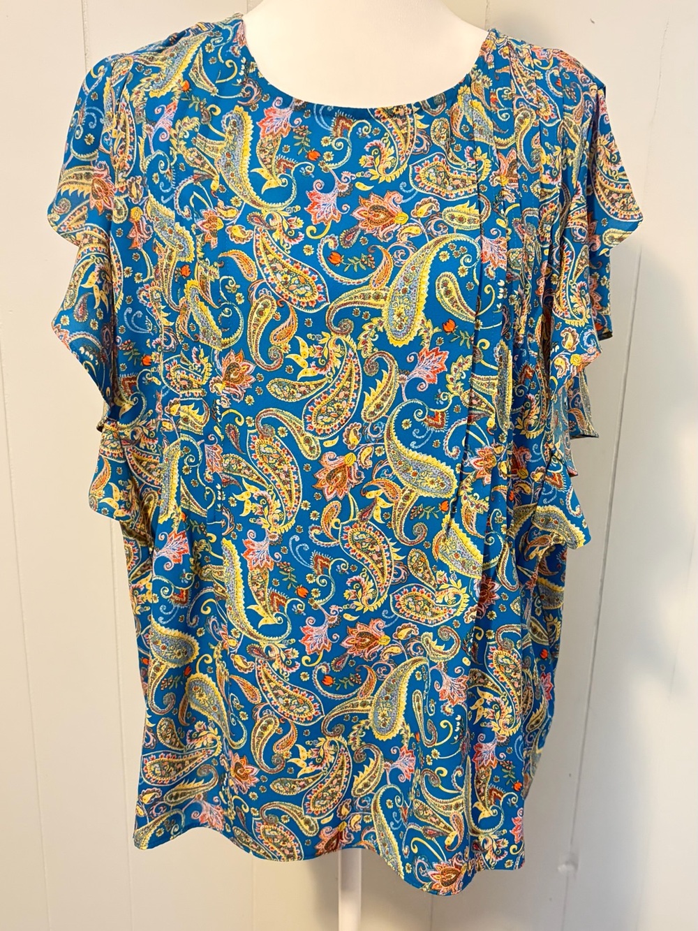 Counterparts Teal Paisley Ruffle Sleeve Top